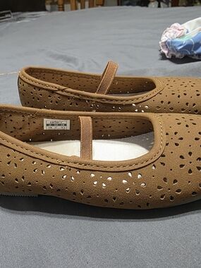 Carter's Girls' Brown Faux-Suede Mary Jane Flats with Floral Cutouts